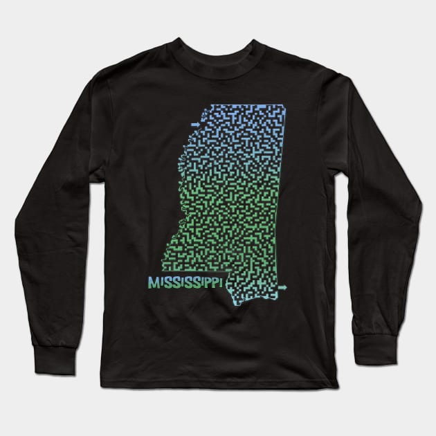 Mississippi State Outline Maze & Labyrinth Long Sleeve T-Shirt by gorff